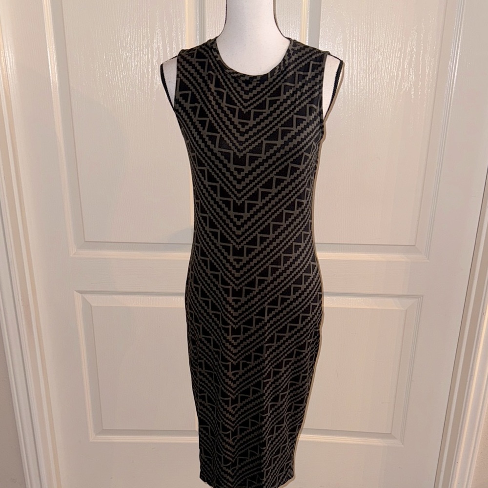 Bodycon Black Geometric Dress - Size Small